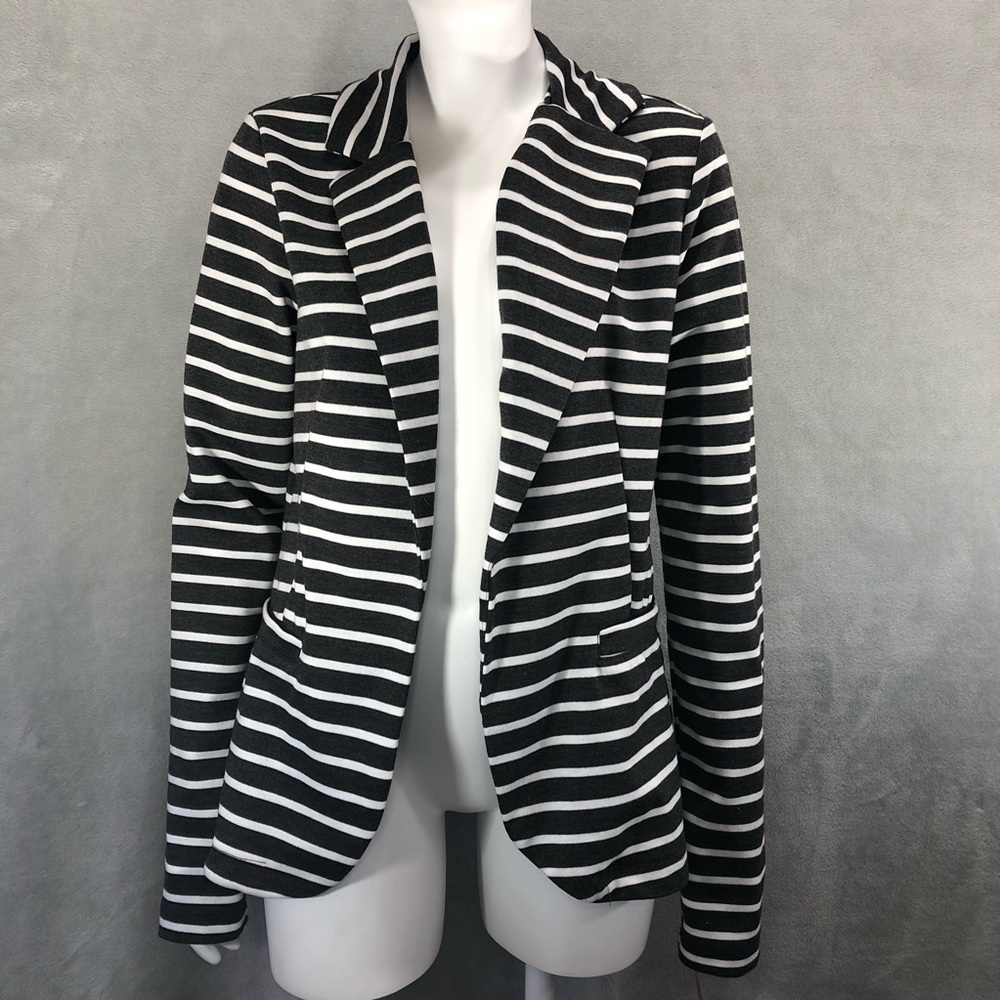 Xhilaration Black & White Striped Knit Blazer